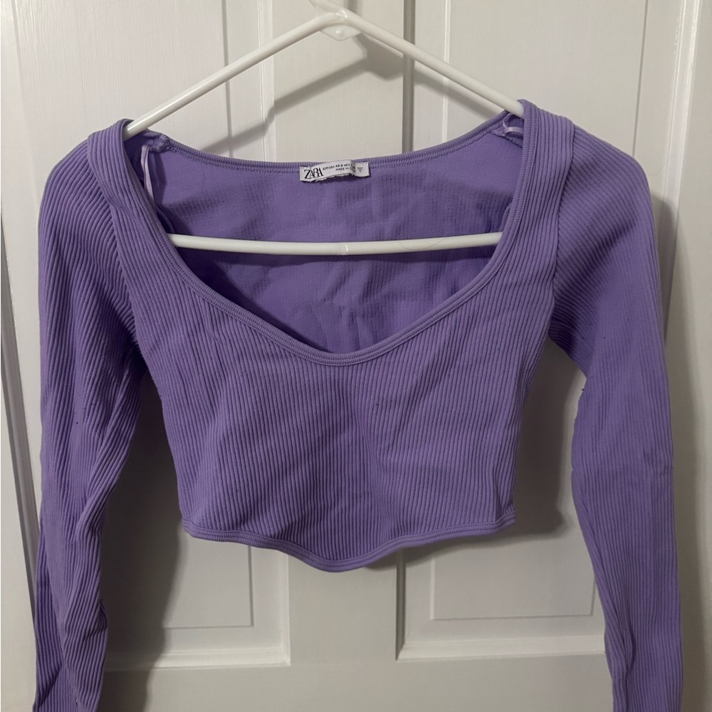 Zara Lavender Ribbed Crop Top